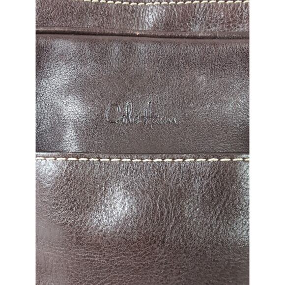 COLE HAAN Dark Brown Leather Large Multi Compartment Portfolio Carry All Man Bag - Picture 3 of 16